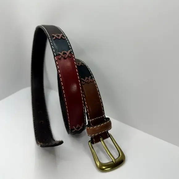 Vintage Relic Womens Belt Patchwork Multicolor Brass Buckle Genuine Leather Med - Picture 4 of 7